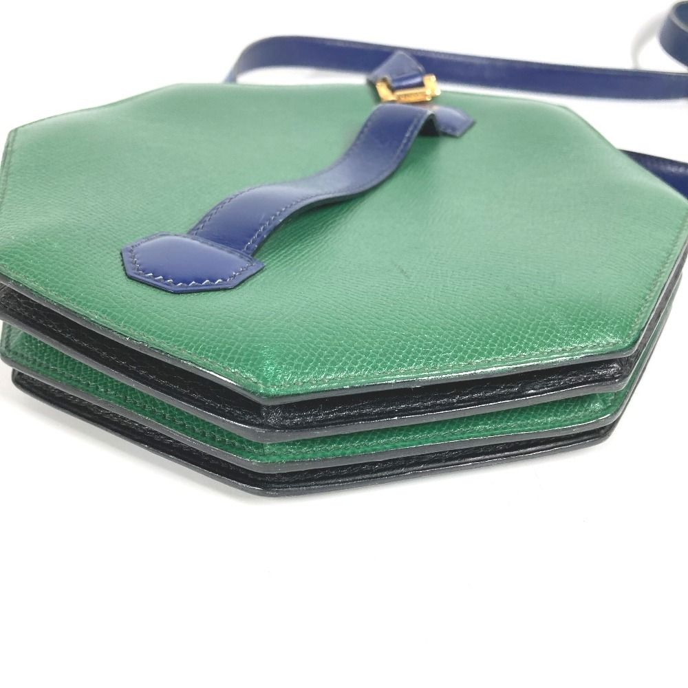 Hermes Shoulder Bag Bandoneon Leather Green X Blue