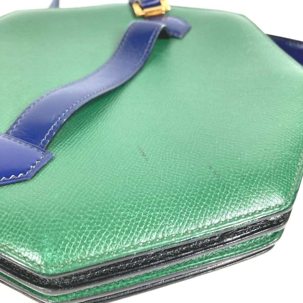 Hermes Shoulder Bag Bandoneon Leather Green X Blue