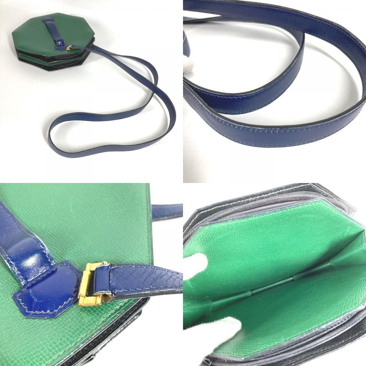 Hermes Shoulder Bag Bandoneon Leather Green X Blue