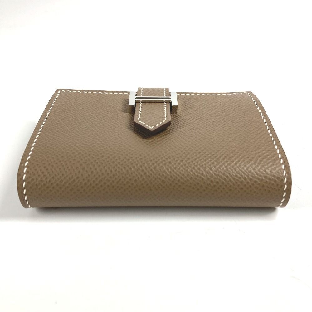Hermes Card Case Bearn H Logo Leather Etoupe Beige
