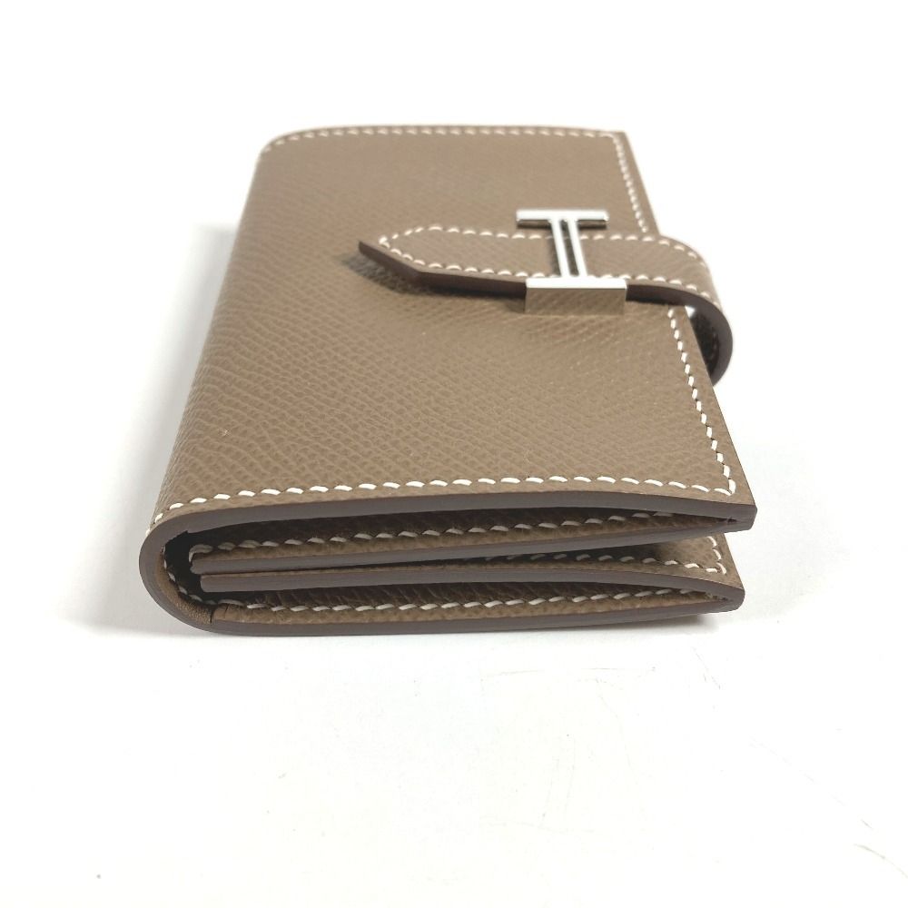 Hermes Card Case Bearn H Logo Leather Etoupe Beige