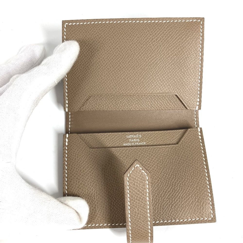 Hermes Card Case Bearn H Logo Leather Etoupe Beige