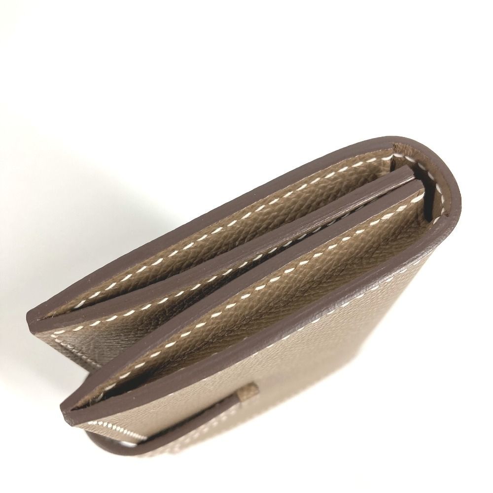 Hermes Card Case Bearn H Logo Leather Etoupe Beige