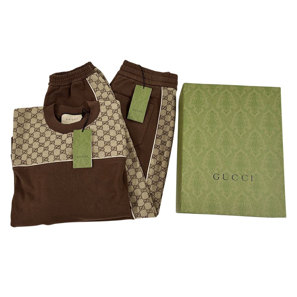 Gucci Set Men'S Brand Gg Canvas Cotton Jersey Set Brown Beige Xs S