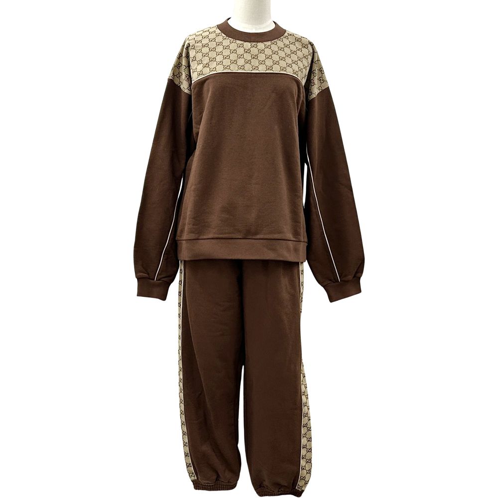 Gucci Set Men'S Brand Gg Canvas Cotton Jersey Set Brown Beige Xs S