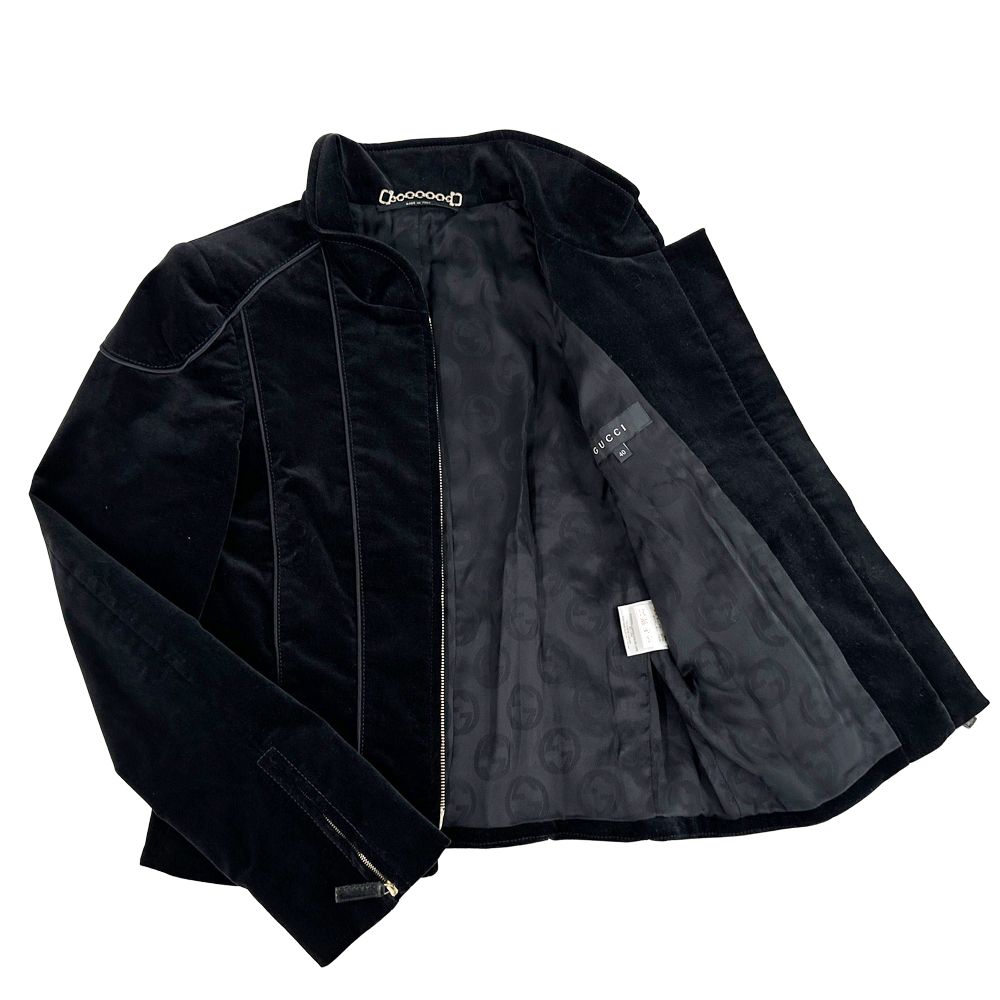 Gucci Jacket Ladies Brand Cotton Suede Blouson Black 165257 S 40 []