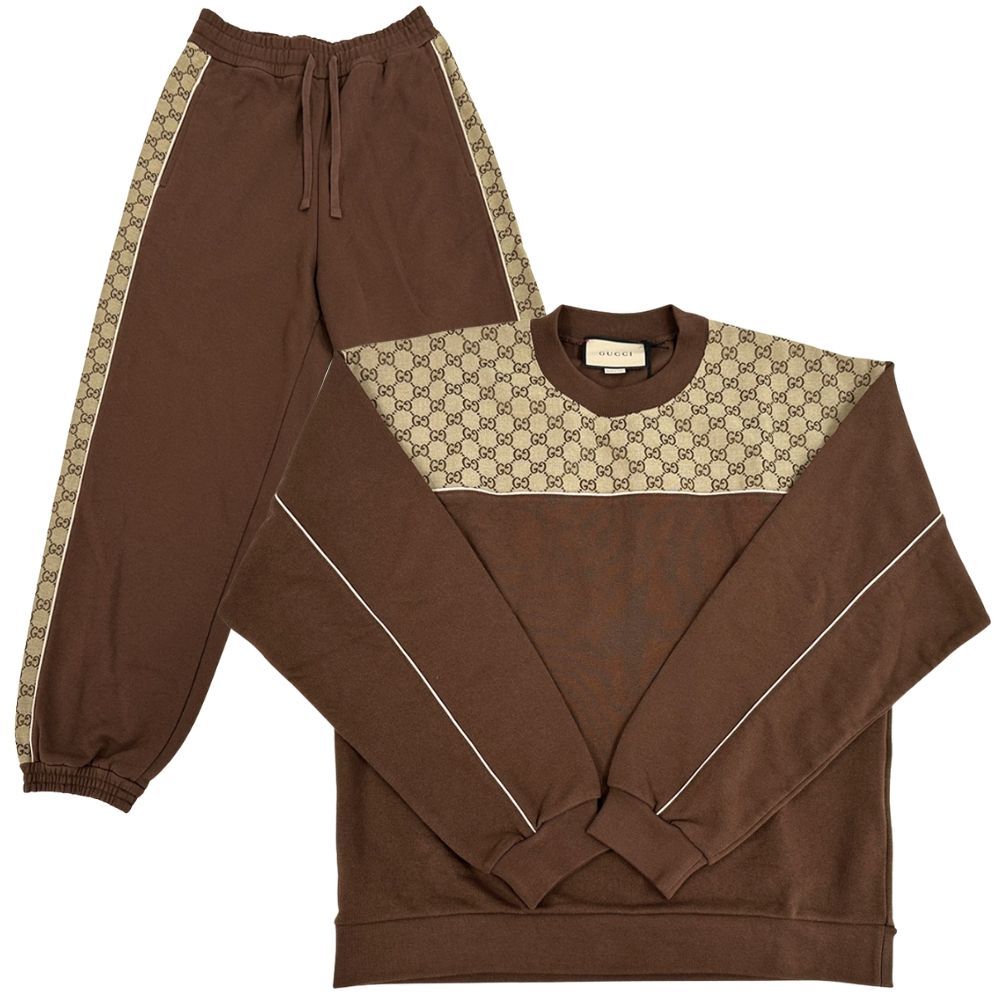 Gucci Set Men'S Brand Gg Canvas Cotton Jersey Set Brown Beige Xs S
