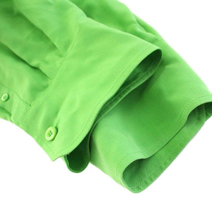 Prada Tagged 22ss Silk Shirt Blouse Long Sleeves 42 Green P473f KH