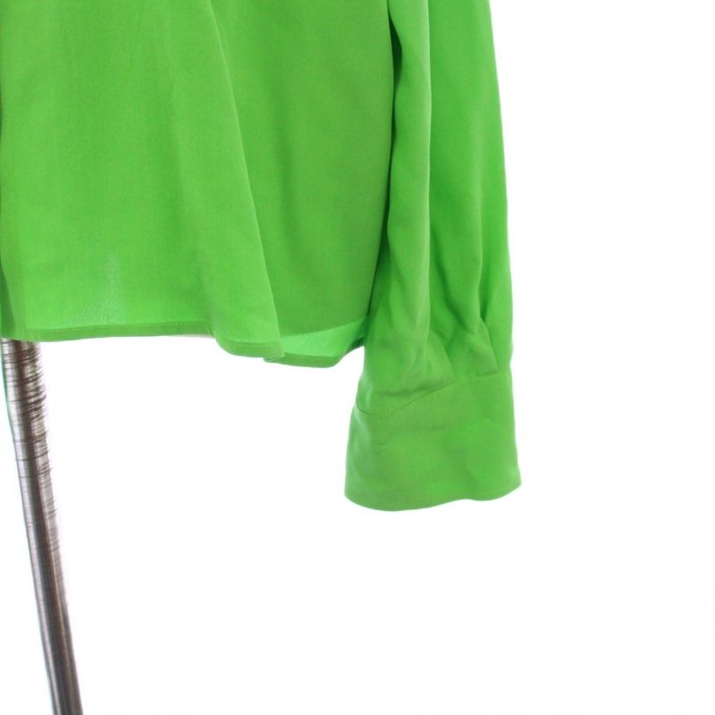 Prada Tagged 22ss Silk Shirt Blouse Long Sleeves 42 Green P473f KH