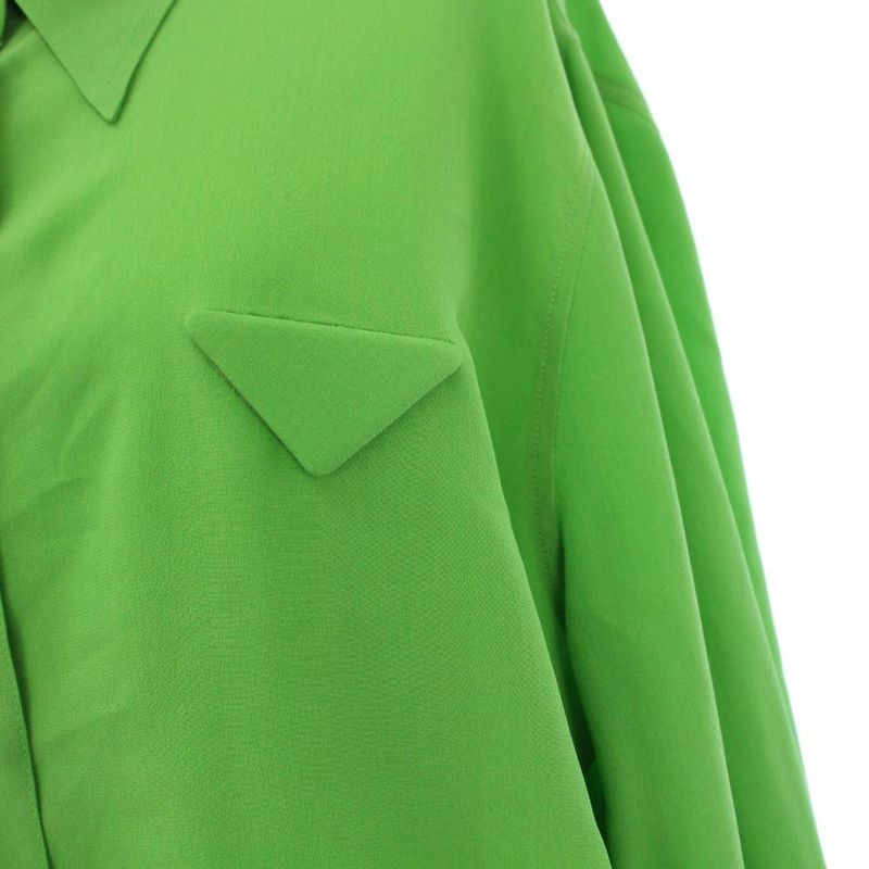 Prada Tagged 22ss Silk Shirt Blouse Long Sleeves 42 Green P473f KH