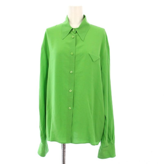 Prada Tagged 22ss Silk Shirt Blouse Long Sleeves 42 Green P473f KH