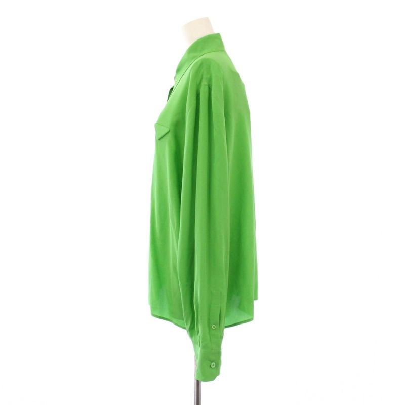 Prada Tagged 22ss Silk Shirt Blouse Long Sleeves 42 Green P473f KH