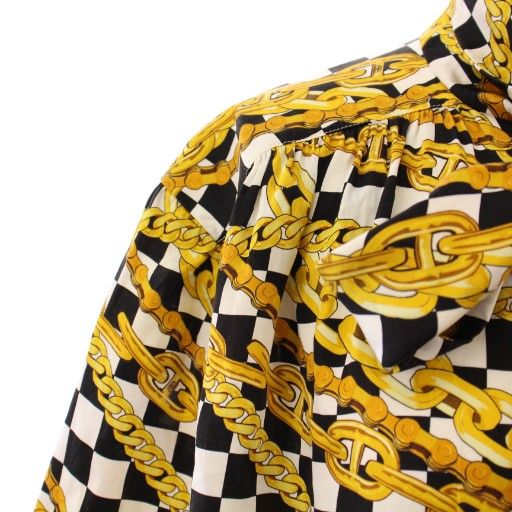 Balenciaga Bow Tie Shirt Blouse Short Sleeves Satin Allover Silk 38 Yellow