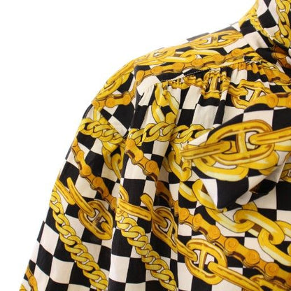 Balenciaga Bow Tie Shirt Blouse Short Sleeves Satin Allover Silk 38 Yellow
