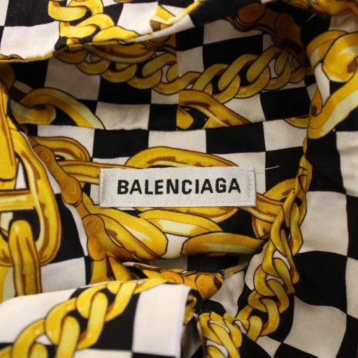 Balenciaga Bow Tie Shirt Blouse Short Sleeves Satin Allover Silk 38 Yellow