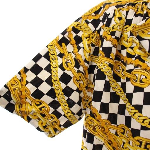 Balenciaga Bow Tie Shirt Blouse Short Sleeves Satin Allover Silk 38 Yellow