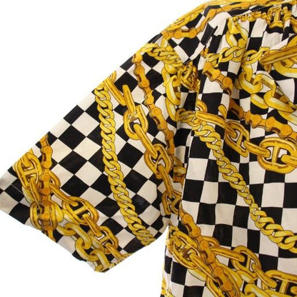 Balenciaga Bow Tie Shirt Blouse Short Sleeves Satin Allover Silk 38 Yellow