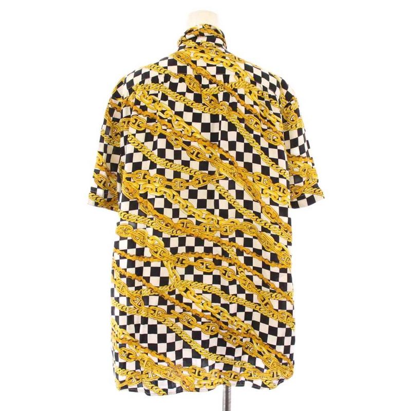 Balenciaga Bow Tie Shirt Blouse Short Sleeves Satin Allover Silk 38 Yellow