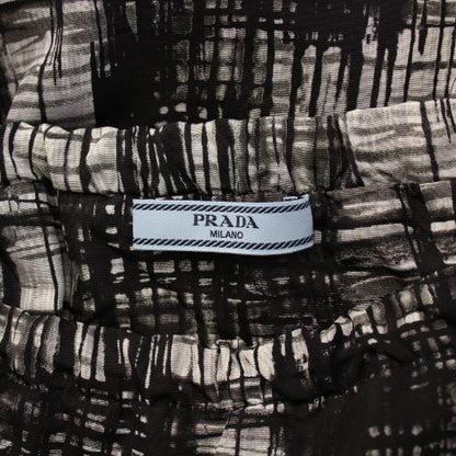 Prada Flared Skirt Mini Length Full Pattern Bicolor Silk 40 Black White BB
