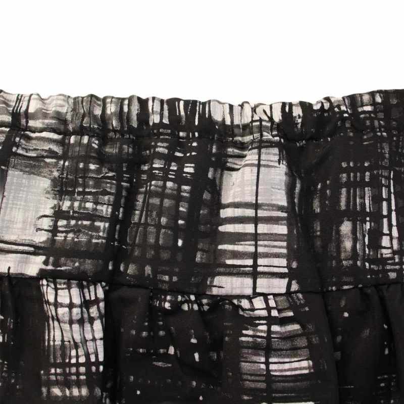 Prada Flared Skirt Mini Length Full Pattern Bicolor Silk 40 Black White BB