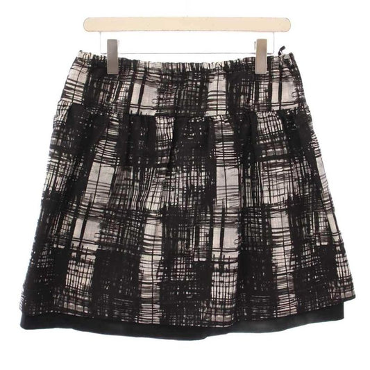 Prada Flared Skirt Mini Length Full Pattern Bicolor Silk 40 Black White BB