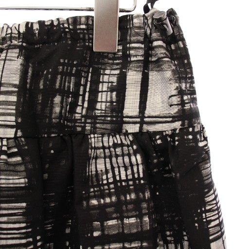 Prada Flared Skirt Mini Length Full Pattern Bicolor Silk 40 Black White BB
