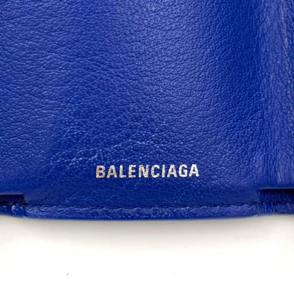 Balenciaga Paper Mini Leather Blue Trifold Wallet Silver