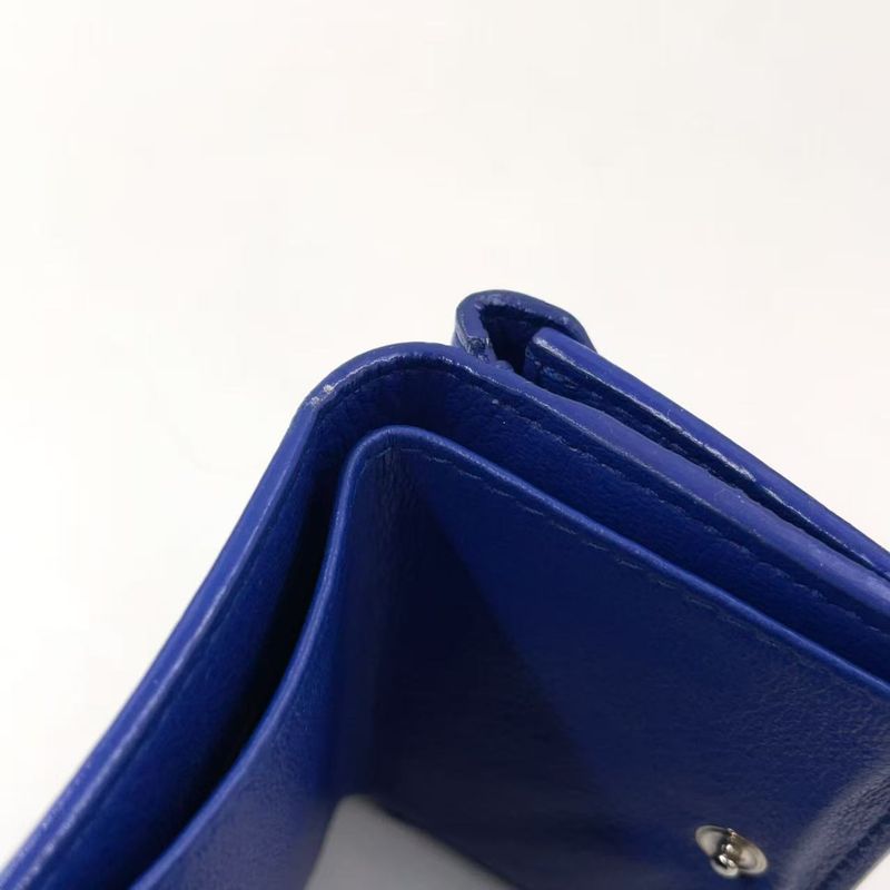 Balenciaga Paper Mini Leather Blue Trifold Wallet Silver