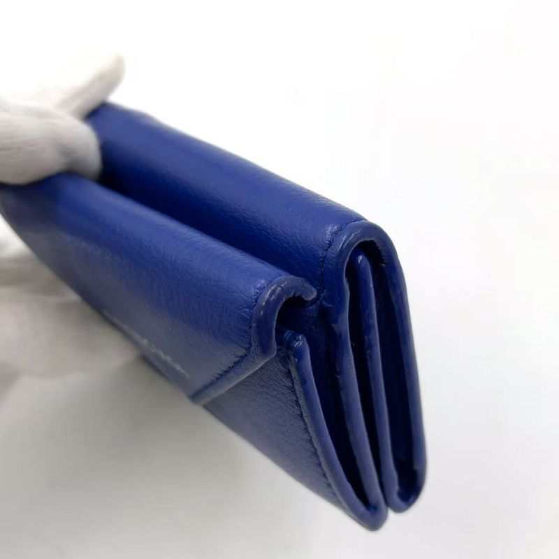 Balenciaga Paper Mini Leather Blue Trifold Wallet Silver