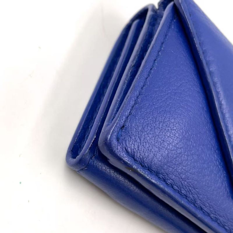 Balenciaga Paper Mini Leather Blue Trifold Wallet Silver