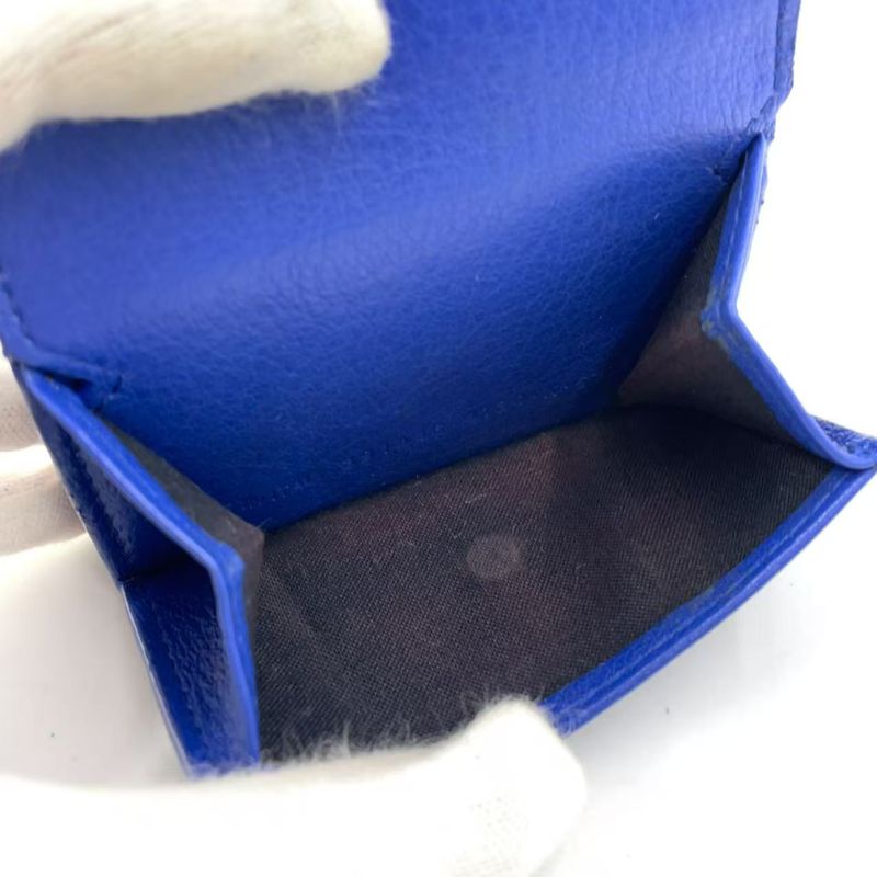 Balenciaga Paper Mini Leather Blue Trifold Wallet Silver