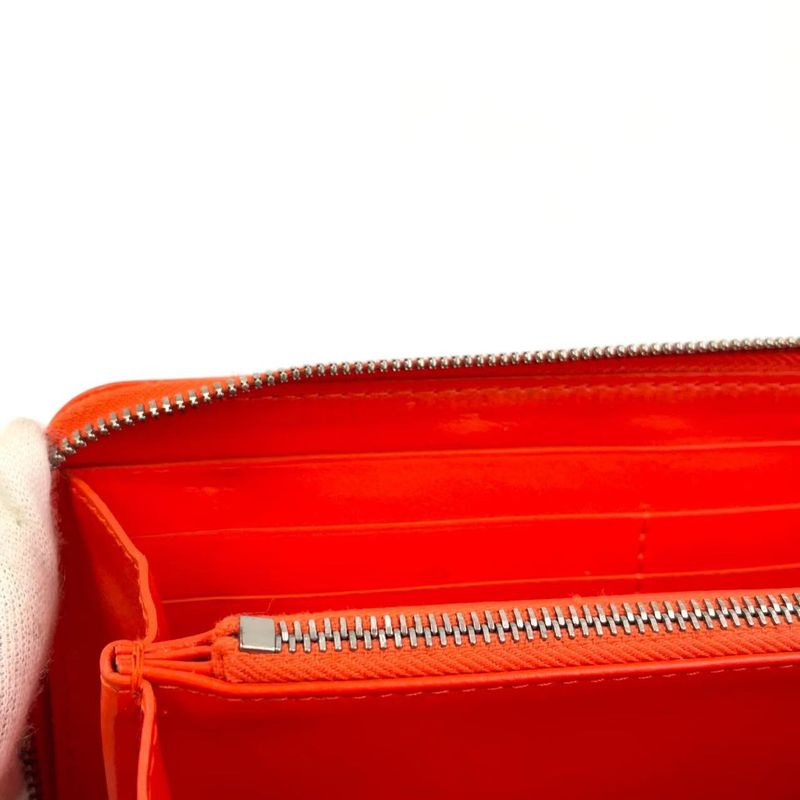 Bottega Veneta Embossed Leather Orange Long Wallet Silver