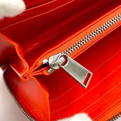 Bottega Veneta Embossed Leather Orange Long Wallet Silver
