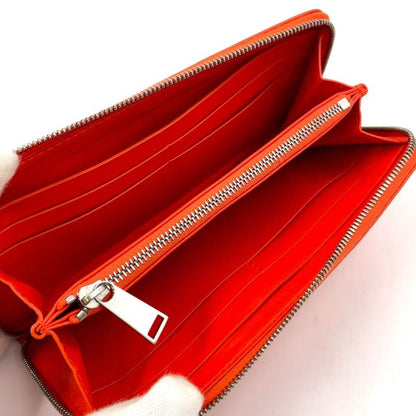 Bottega Veneta Embossed Leather Orange Long Wallet Silver