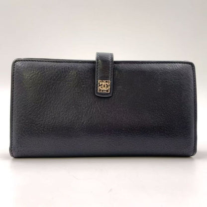 Chanel Coco Mark 15th Leather Black Wallet Silver