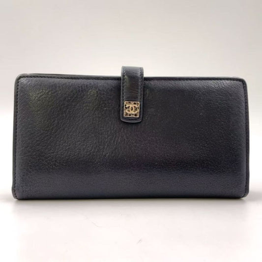 Chanel Coco Mark 15th Leather Black Wallet Silver