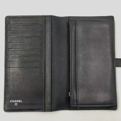 Chanel Coco Mark 15th Leather Black Wallet Silver