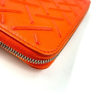 Bottega Veneta Embossed Leather Orange Long Wallet Silver