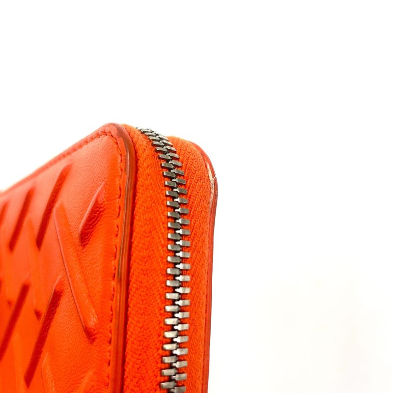 Bottega Veneta Embossed Leather Orange Long Wallet Silver
