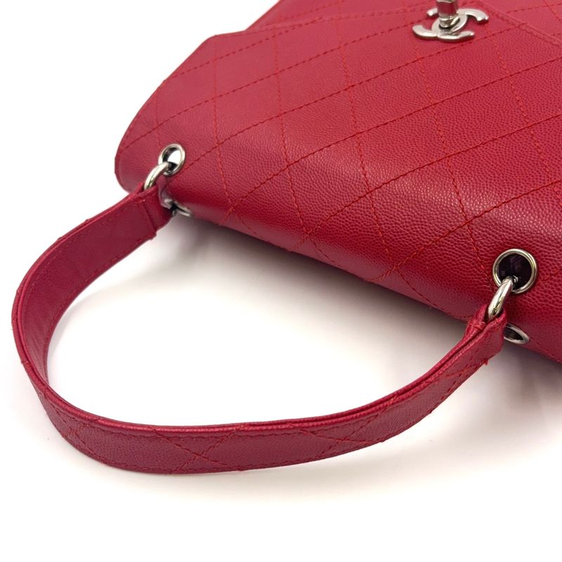 Chanel Ccmatelasse Serial No 5 Calf Red Handbag Silver