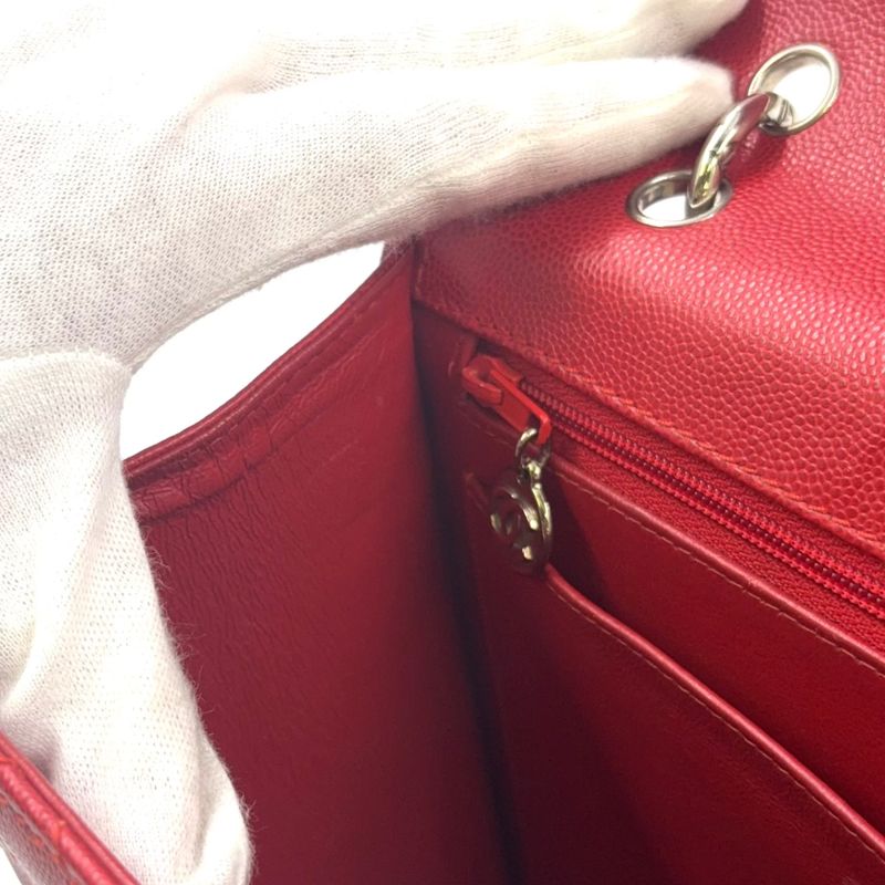 Chanel Ccmatelasse Serial No 5 Calf Red Handbag Silver