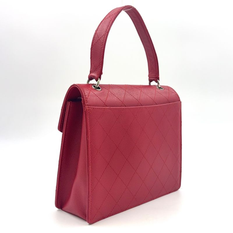 Chanel Ccmatelasse Serial No 5 Calf Red Handbag Silver