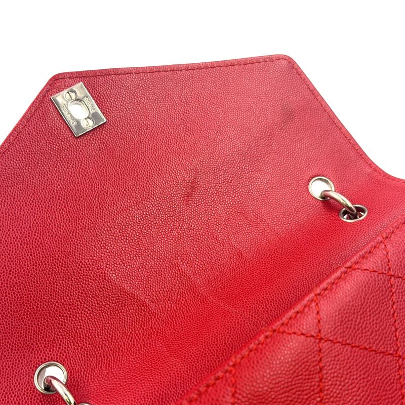 Chanel Ccmatelasse Serial No 5 Calf Red Handbag Silver