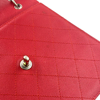 Chanel Ccmatelasse Serial No 5 Calf Red Handbag Silver