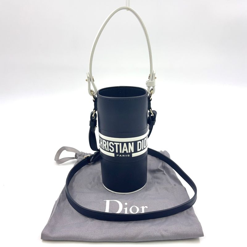 Christian Dior Vibe Bottle Holder Shoulder Leather Black Handbag Silver