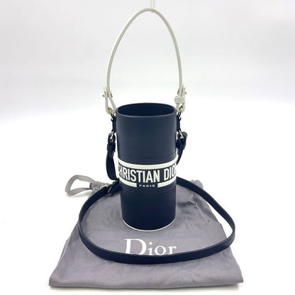 Christian Dior Vibe Bottle Holder Shoulder Leather Black Handbag Silver