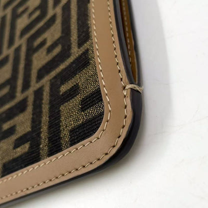 Fendi Zucca Pattern Phone Case Canvas Brown and Beige Shoulder Bag Silver