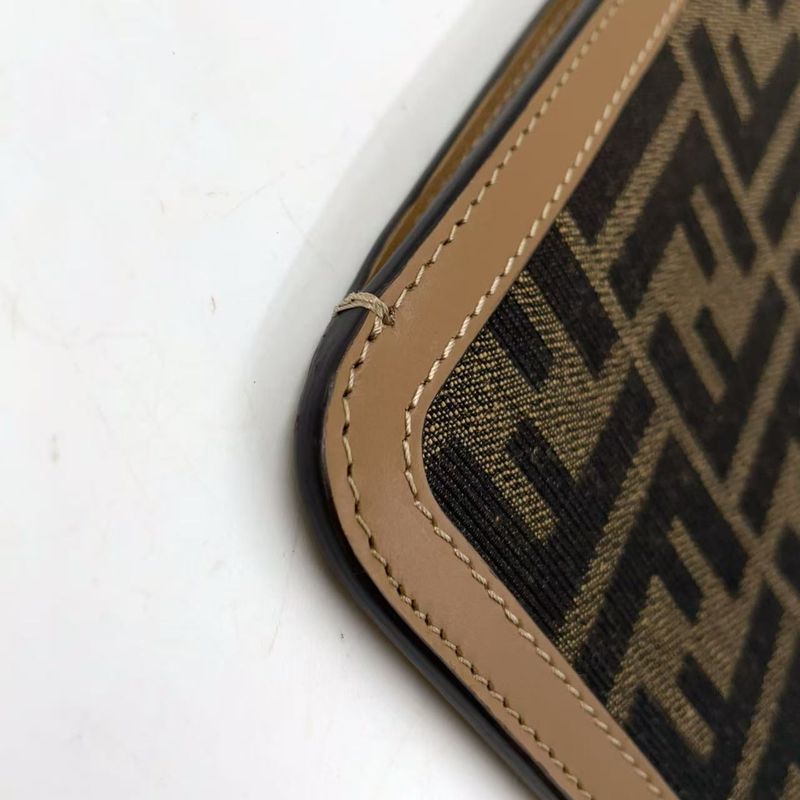 Fendi Zucca Pattern Phone Case Canvas Brown and Beige Shoulder Bag Silver