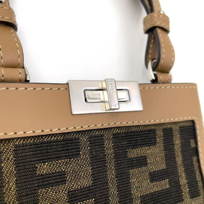 Fendi Zucca Pattern Phone Case Canvas Brown and Beige Shoulder Bag Silver