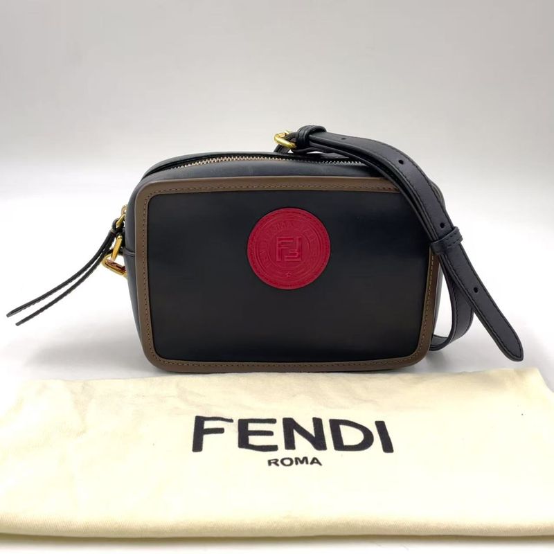 Fendi Cam Leather Brown and Black Shoulder Bag Gold 8bs019